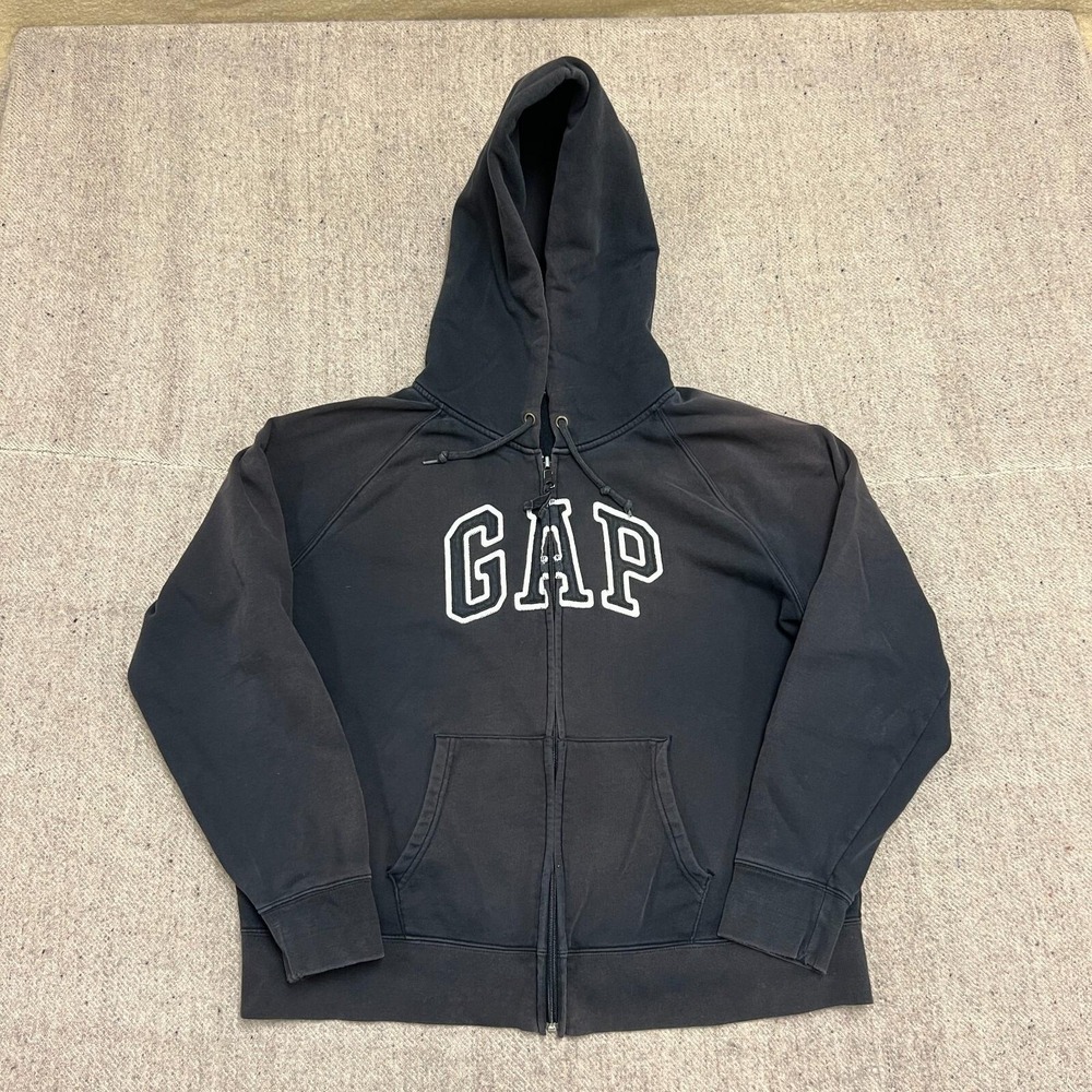 Vintage Gap Hoodie Women's XXL Black 2000s‎ Y2K Spell Out Faded